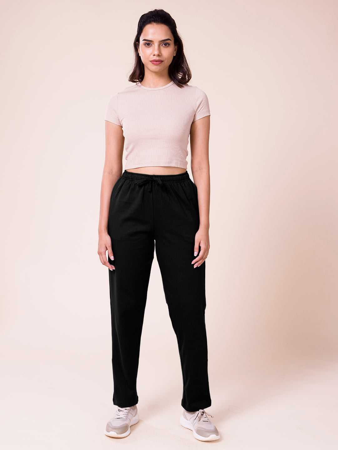 Women Solid Black Mid Rise Warm Casual Pants