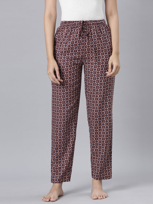 Maroon Woven Viscose Printed Lounge Pants