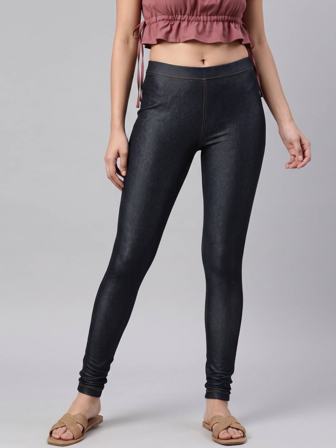 Black Cotton Poly Stretch Knit Jeggings