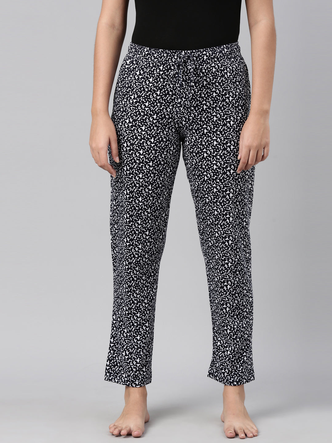 Black Cotton Knit Printed Lounge Pants
