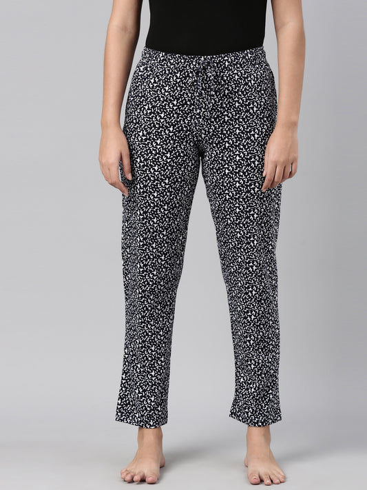 Black Cotton Knit Printed Lounge Pants
