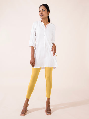Buy Yellow Shirt Collar Kurta With White Tights Online - W for Woman