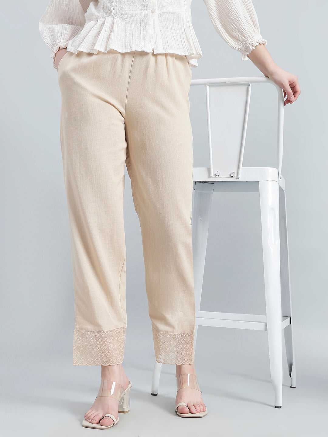 Light Beige Organza Ethnic Pant