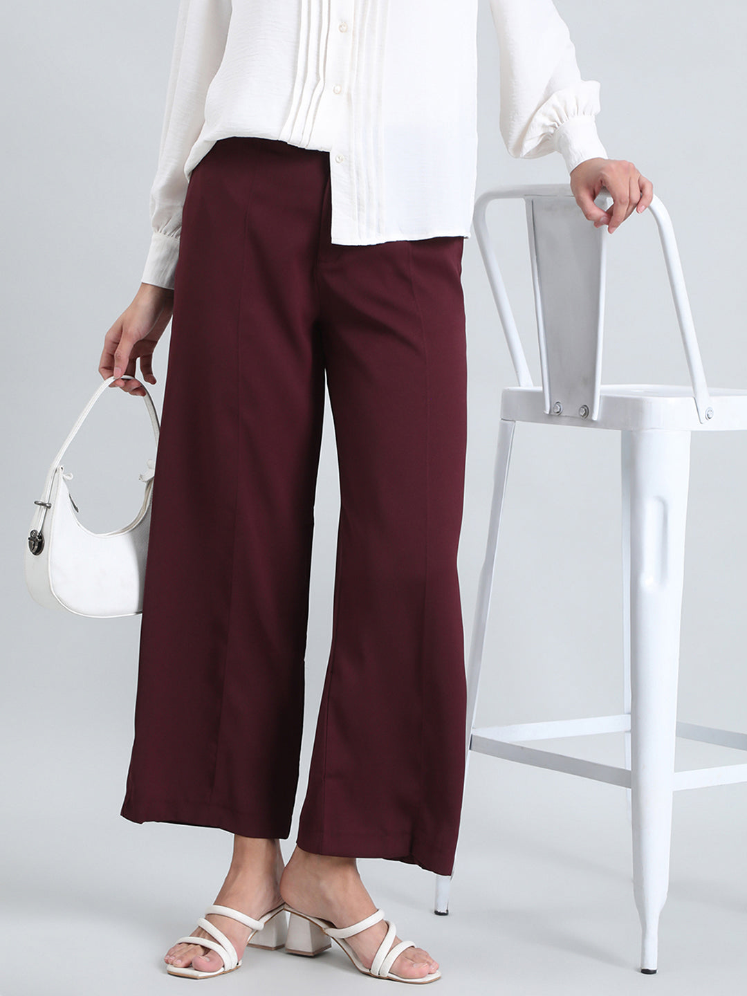 Dark Wine Crepe Wide Trouser