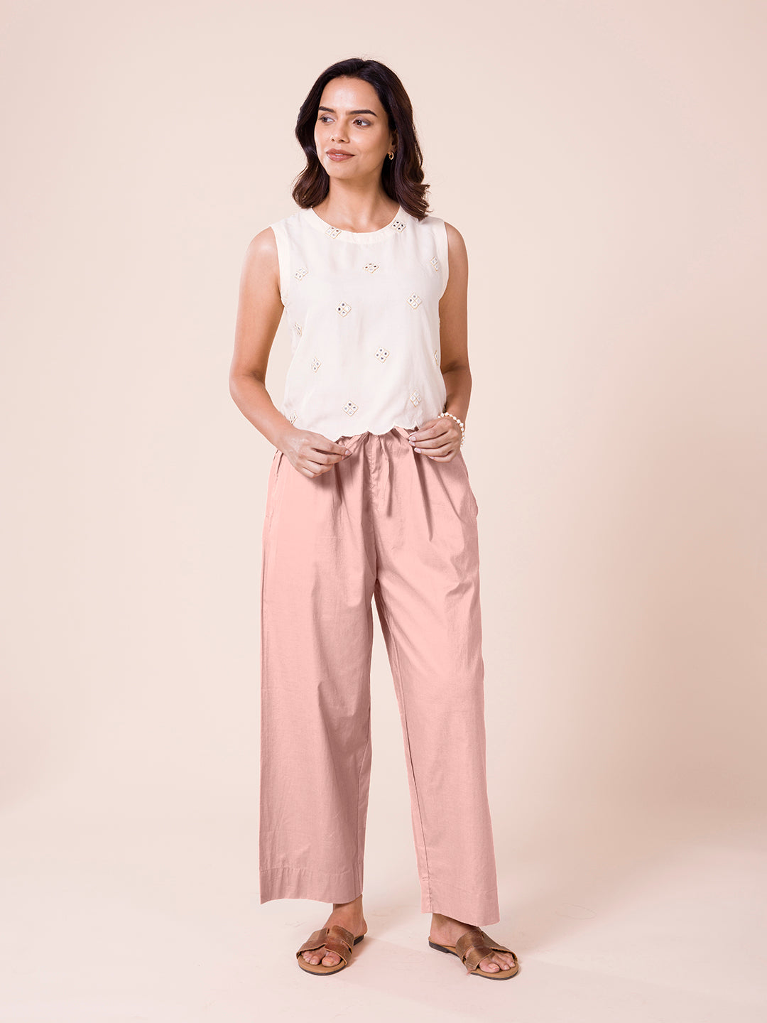 Baby Pink Cotton Wide Leg Pants