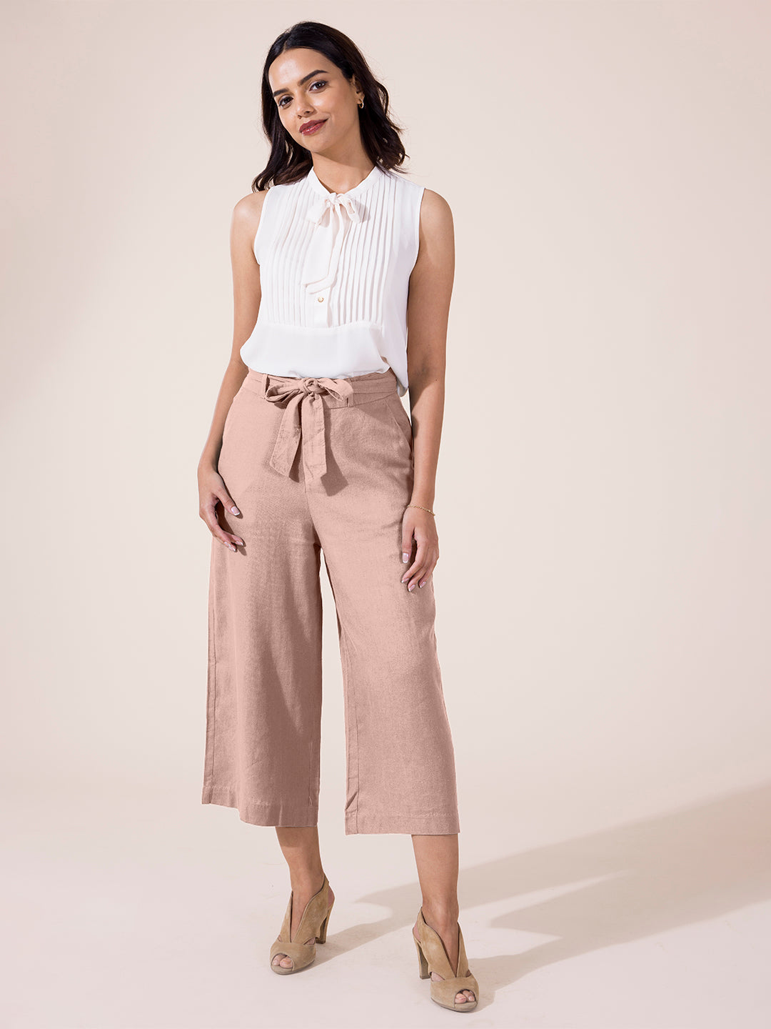 Baby Pink Linen Blend Culottes