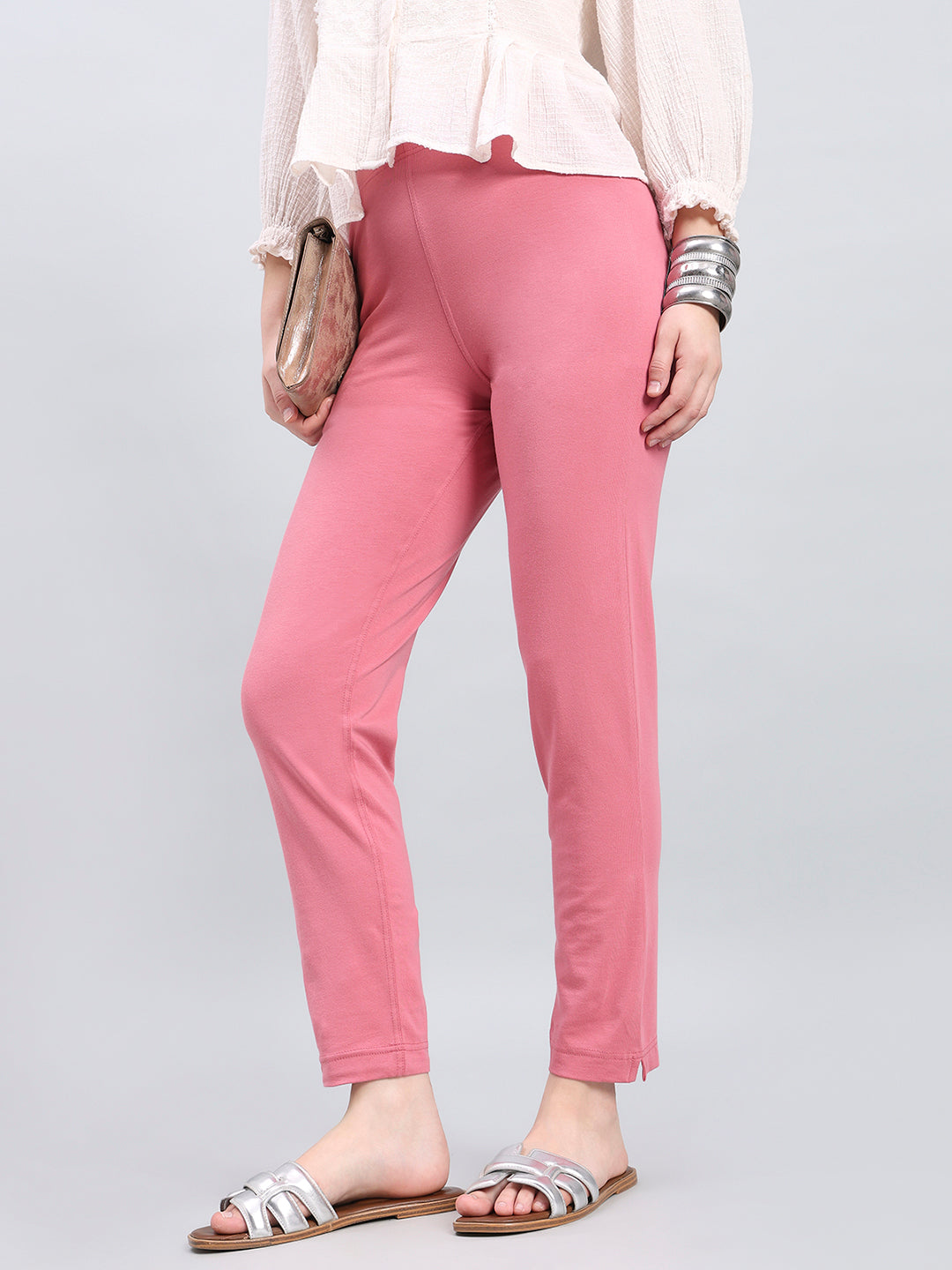 Blush Pink Cotton Stretch Kurti pants