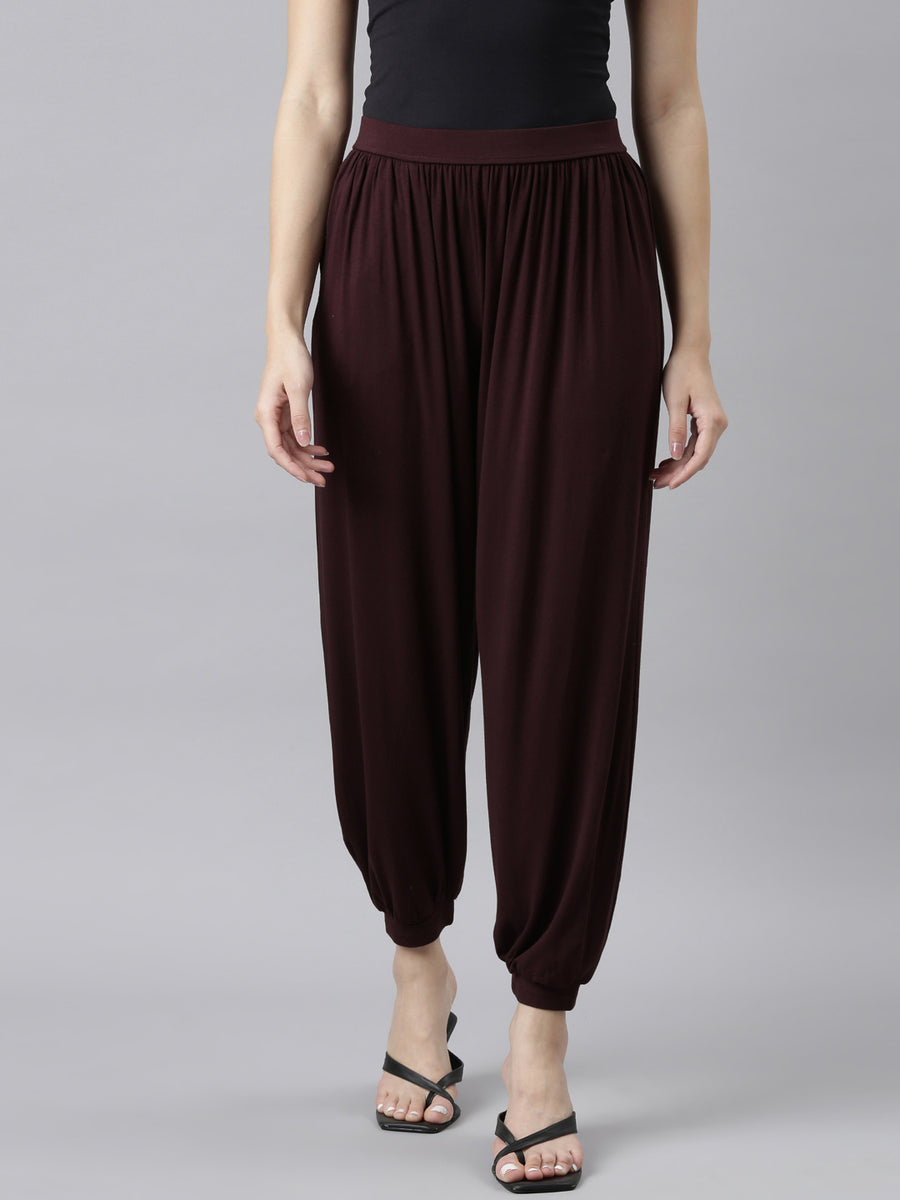 Women Solid Dark Wine Harem Pants