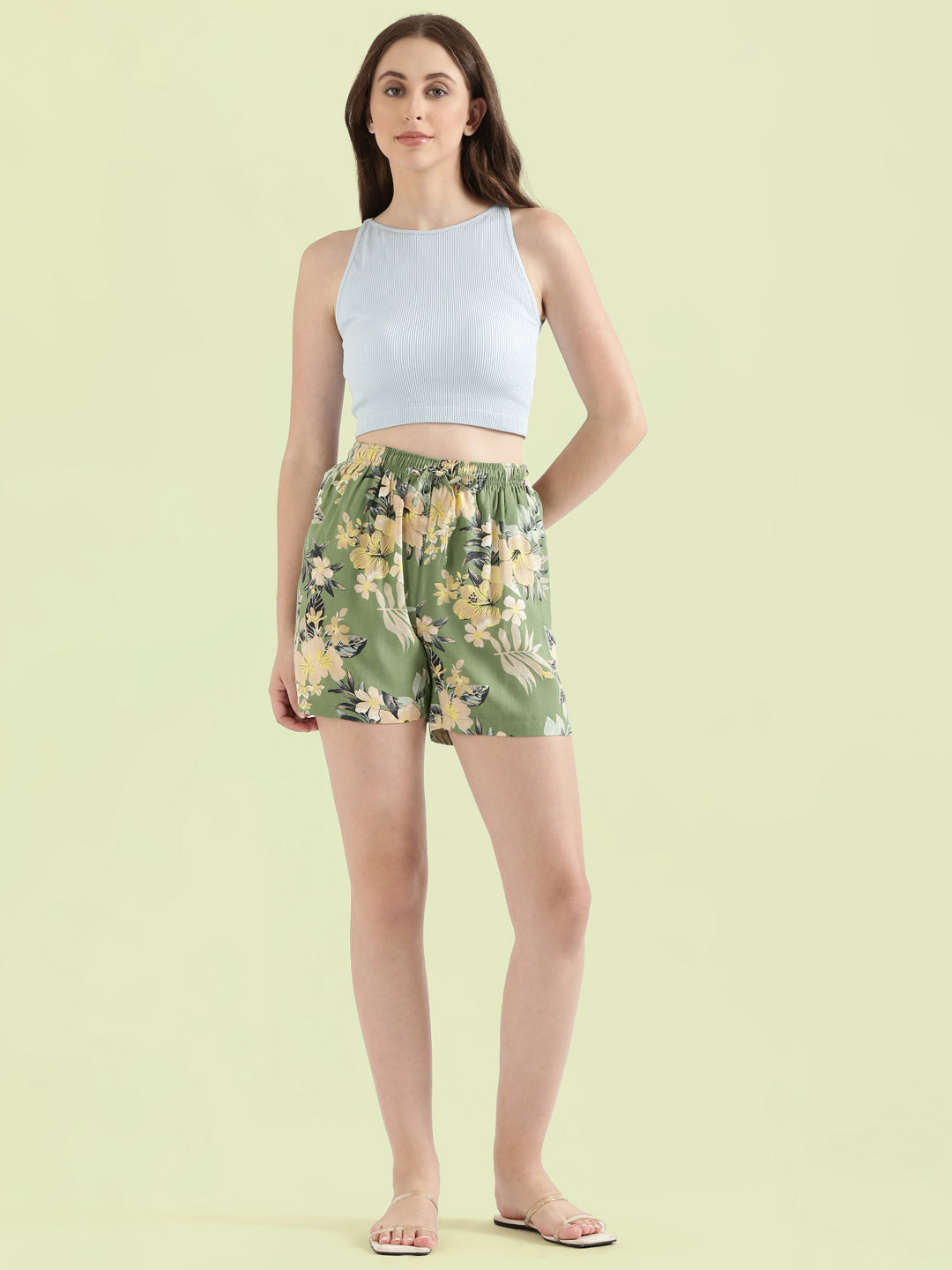 Green Woven Viscose Printed Lounge Shorts