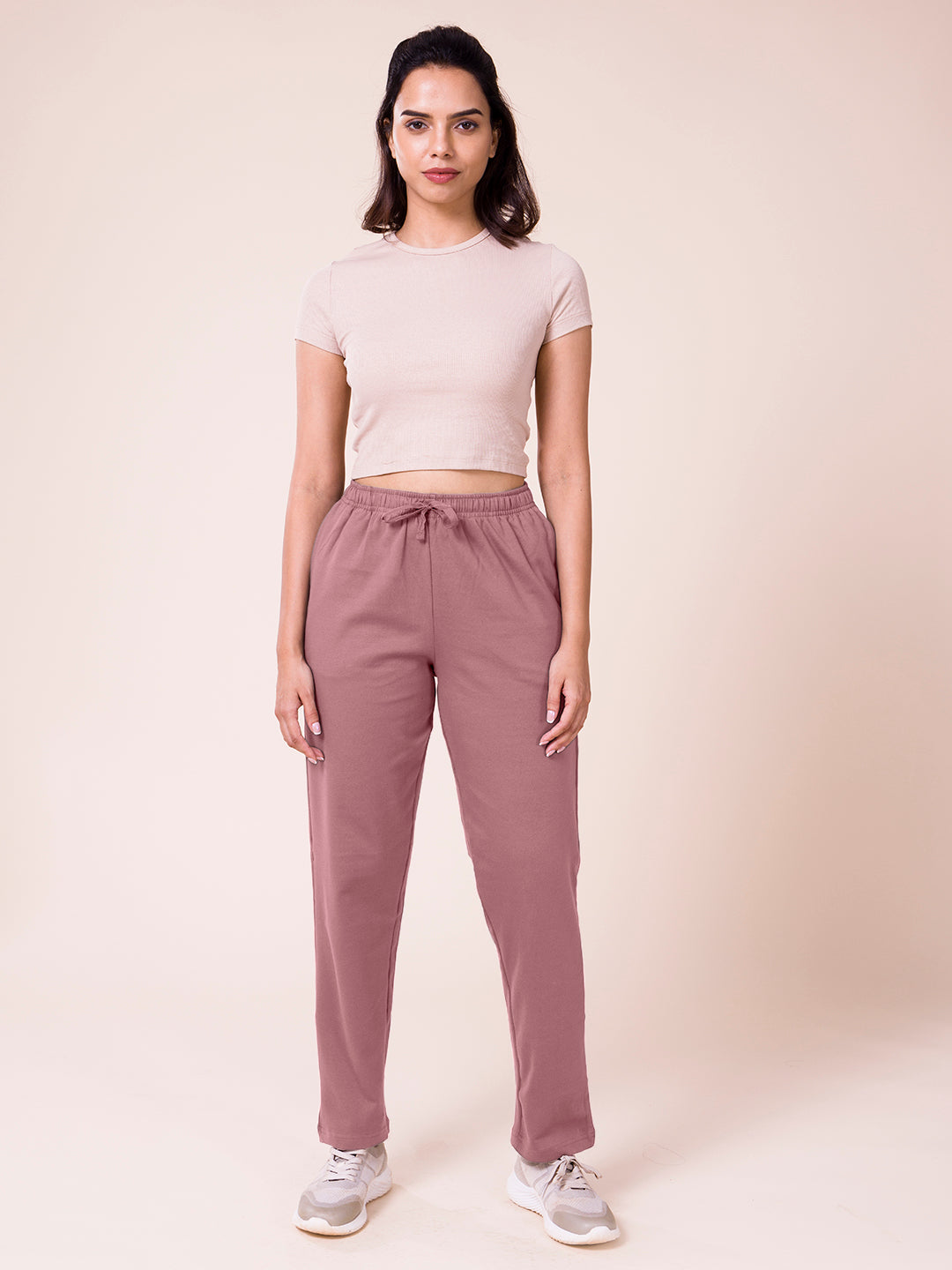 Women Solid Dusty Pink Mid Rise Warm Casual Pants