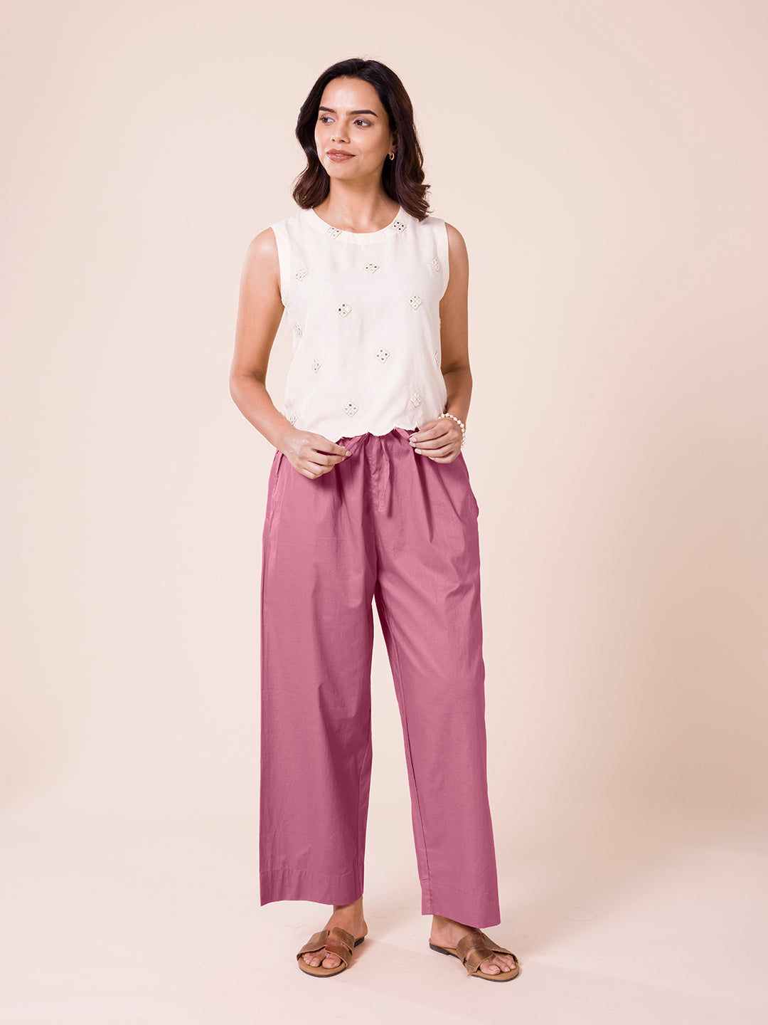 Light Wine Cotton Wide Leg Pants