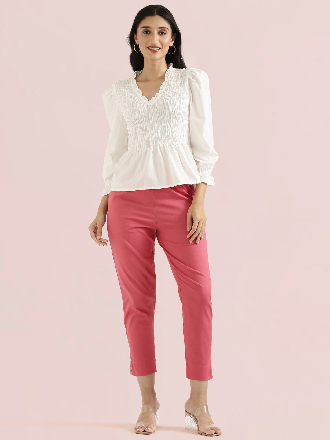 Coral Cotton Pencil Pant