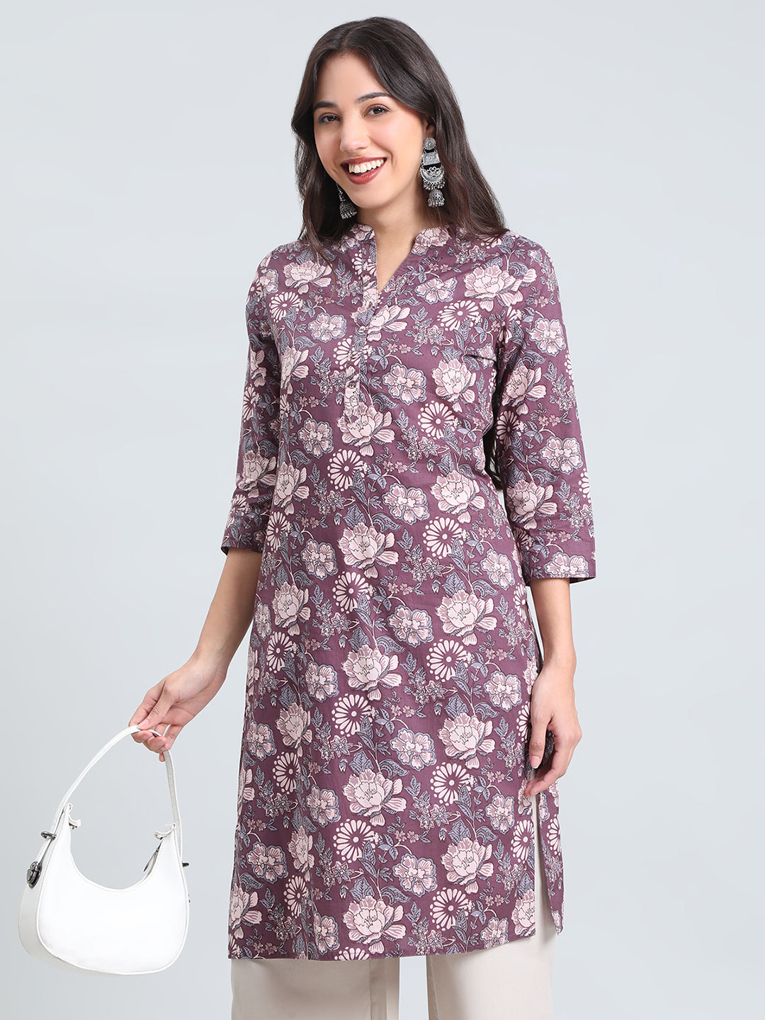 Cotton Floral Block Print Straight Kurta
