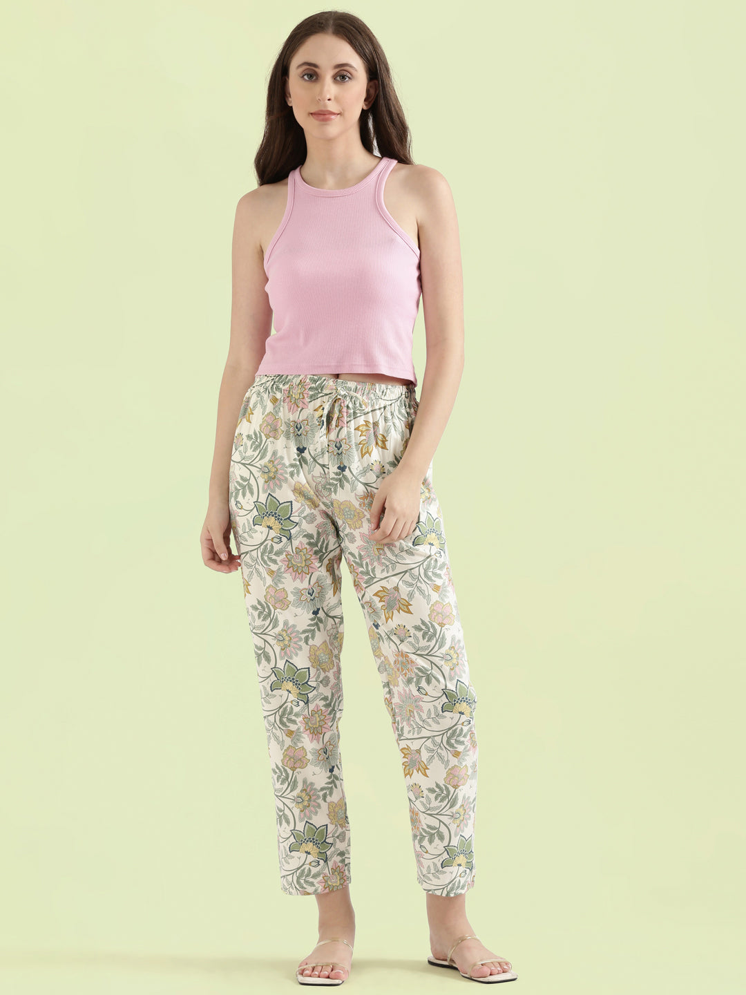White Woven Viscose Printed Lounge Pants