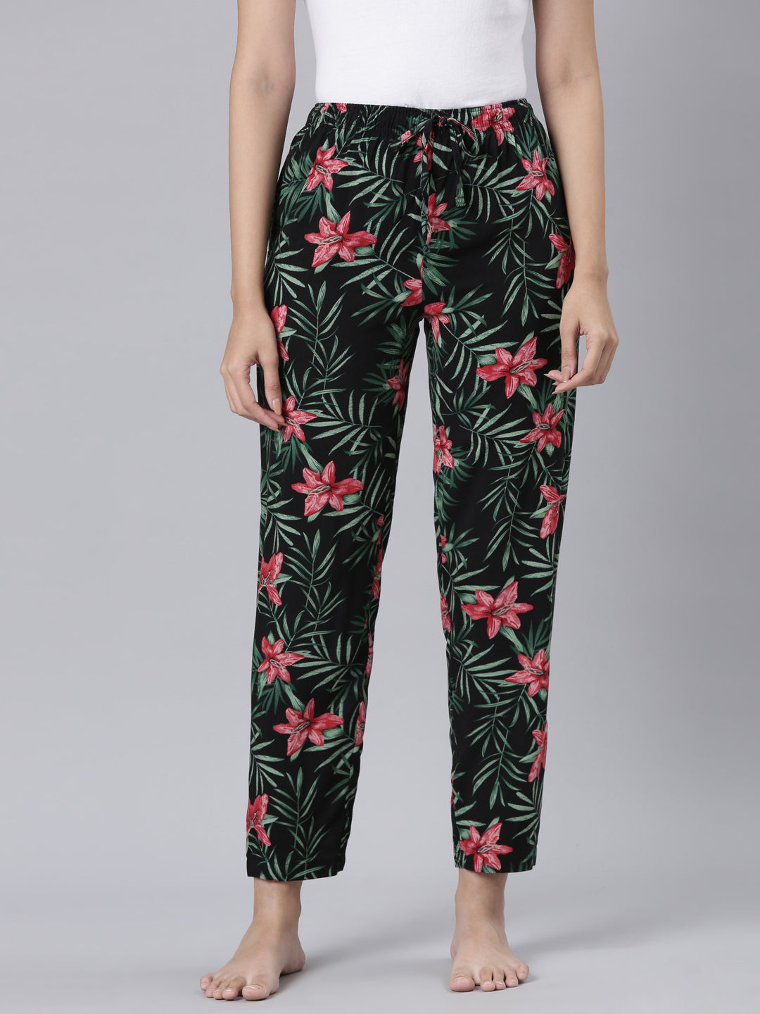Black Woven Viscose Printed Lounge Pants