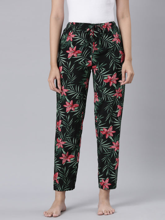 Black Woven Viscose Printed Lounge Pants