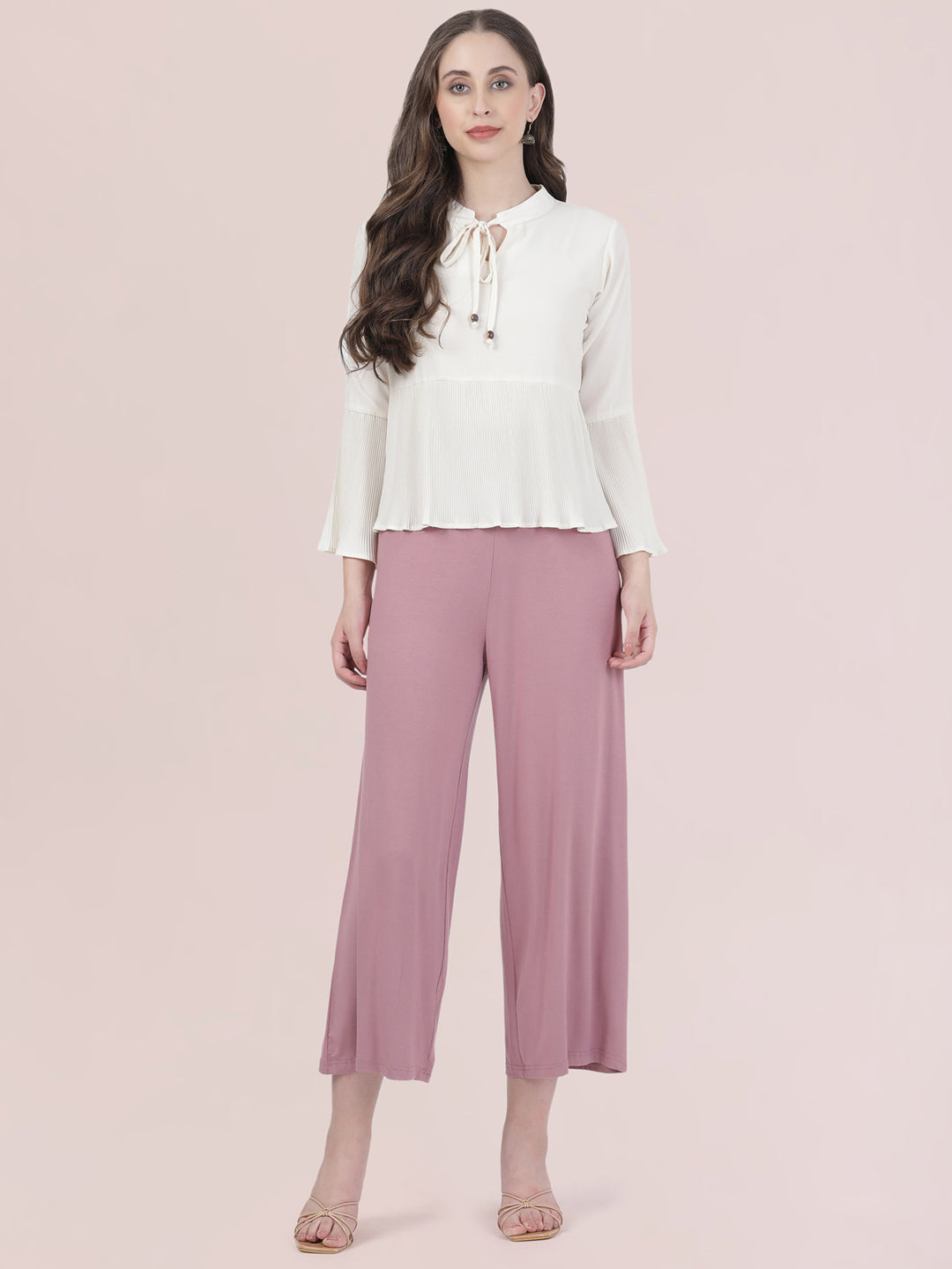 Light Wine Viscose Knit Palazzo