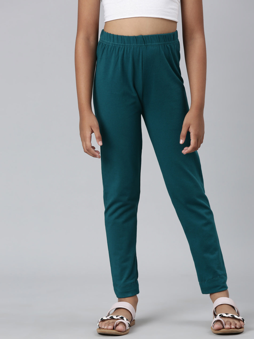 Bright Turquoise Cotton Stretch  Ankle Length Leggings