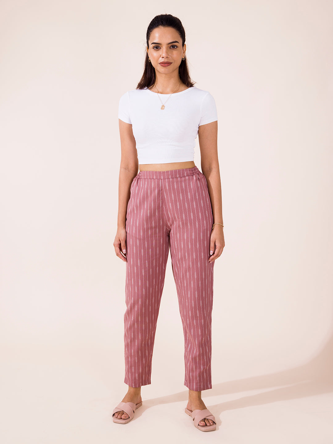 Medium Pink Linen Ikat Pencil Pant