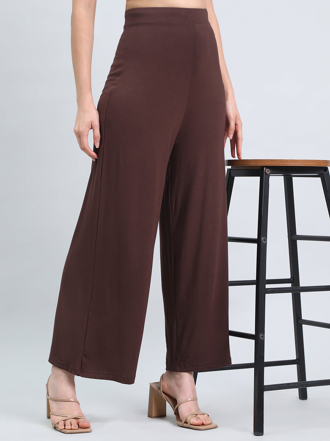 Dark Brown Viscose Knit Palazzo