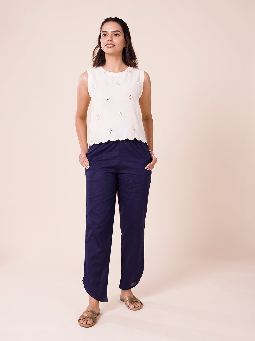 Navy Cotton Stretch Dhoti Pant