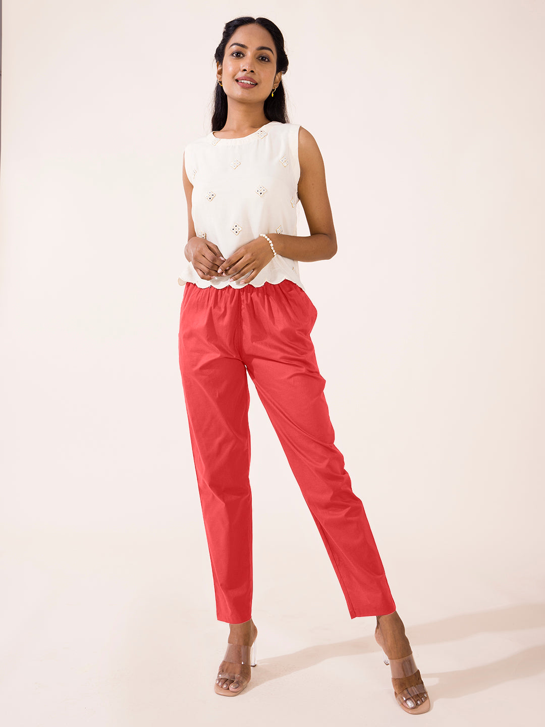 Coral Cotton Cambric Cotton Pants