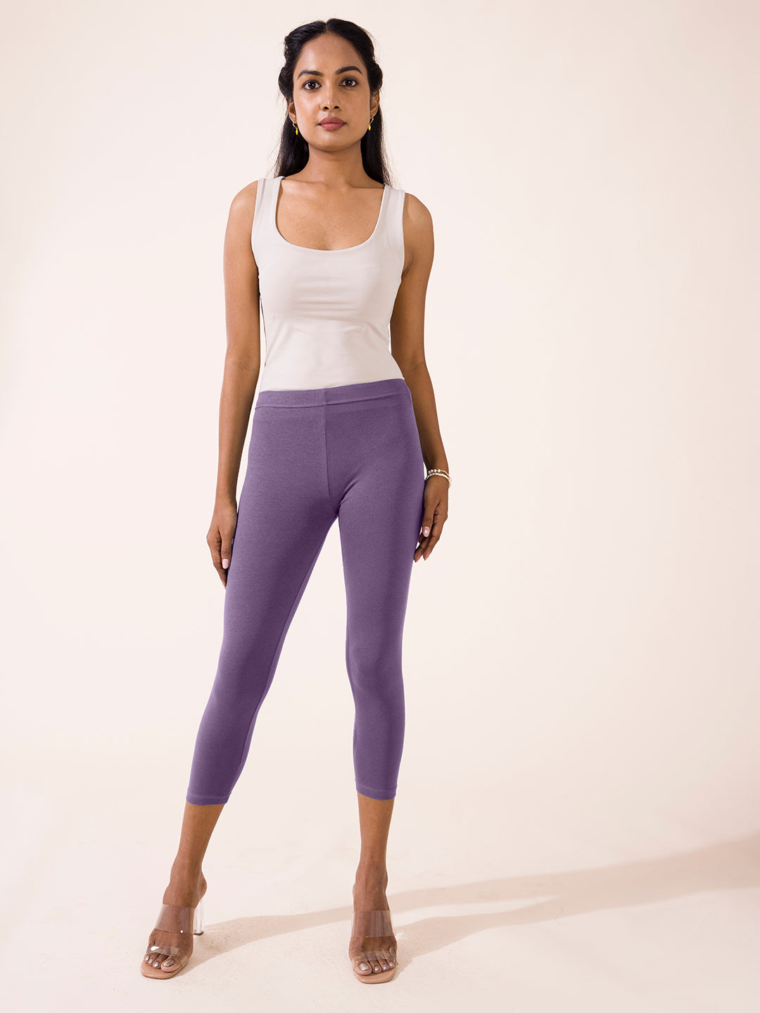 Dusty Purple Cotton Stretch Cropped Leggings