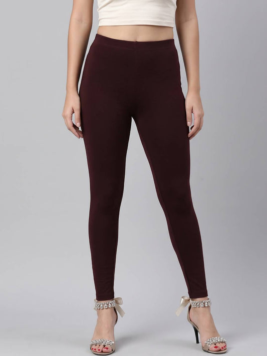 Dark Wine Cotton Stretch Ankle Length Leggings