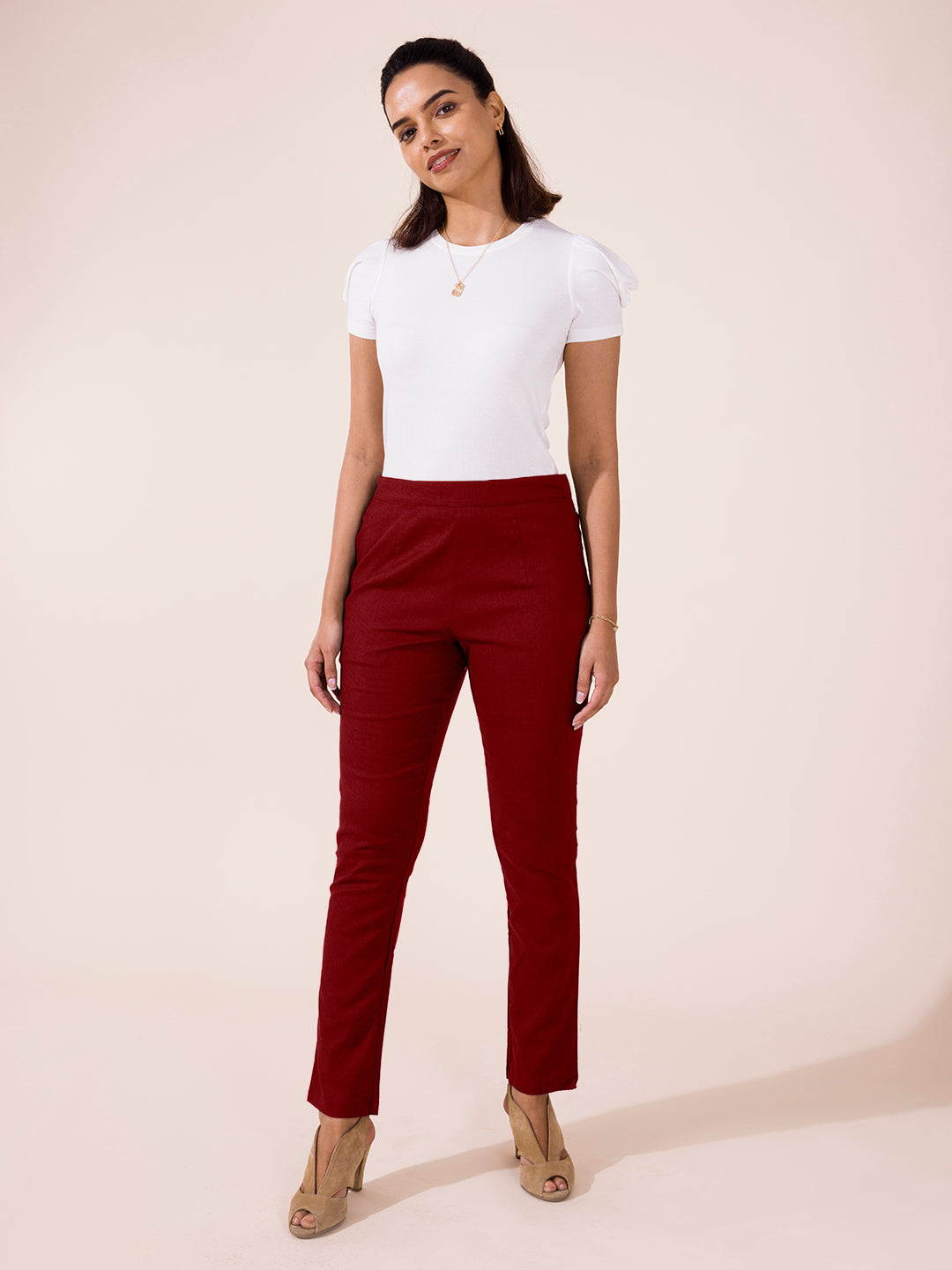 Maroon Linen Pencil Pant