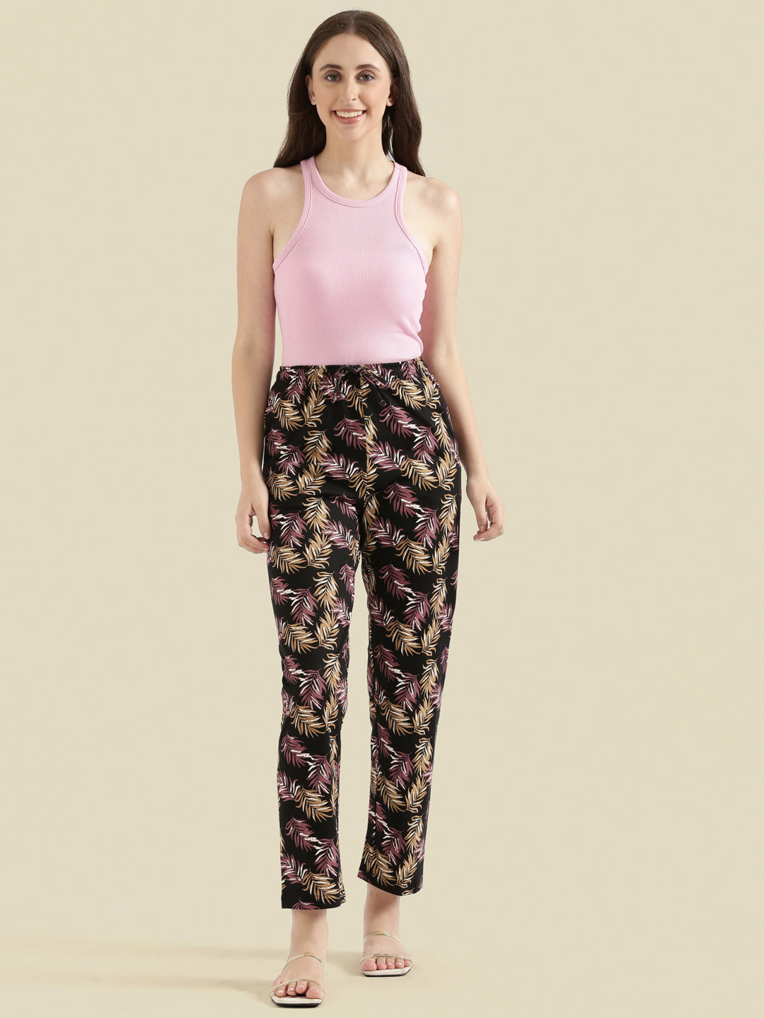 Black Cotton Knit Printed Lounge Pants