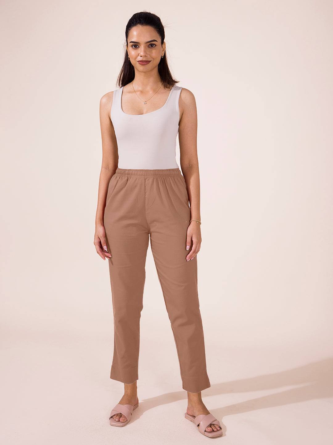 Light Brown Cotton Pencil Pant