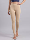 Dark Beige Cotton Stretch Ankle Length Leggings