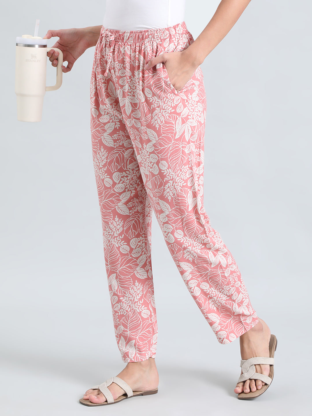 Medium Pink Woven Viscose Printed Lounge Pants