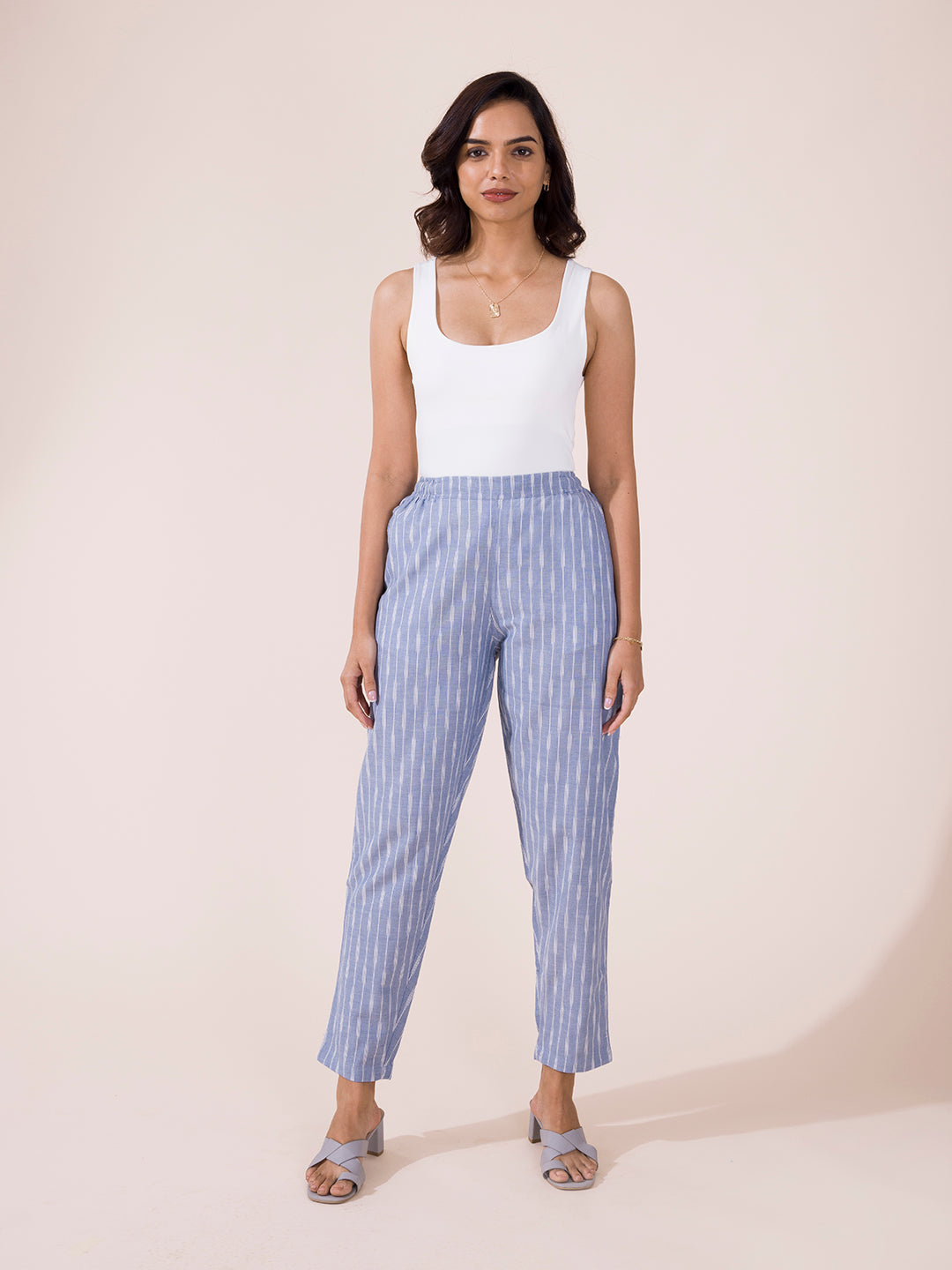 Blue Linen Ikat Pencil Pant