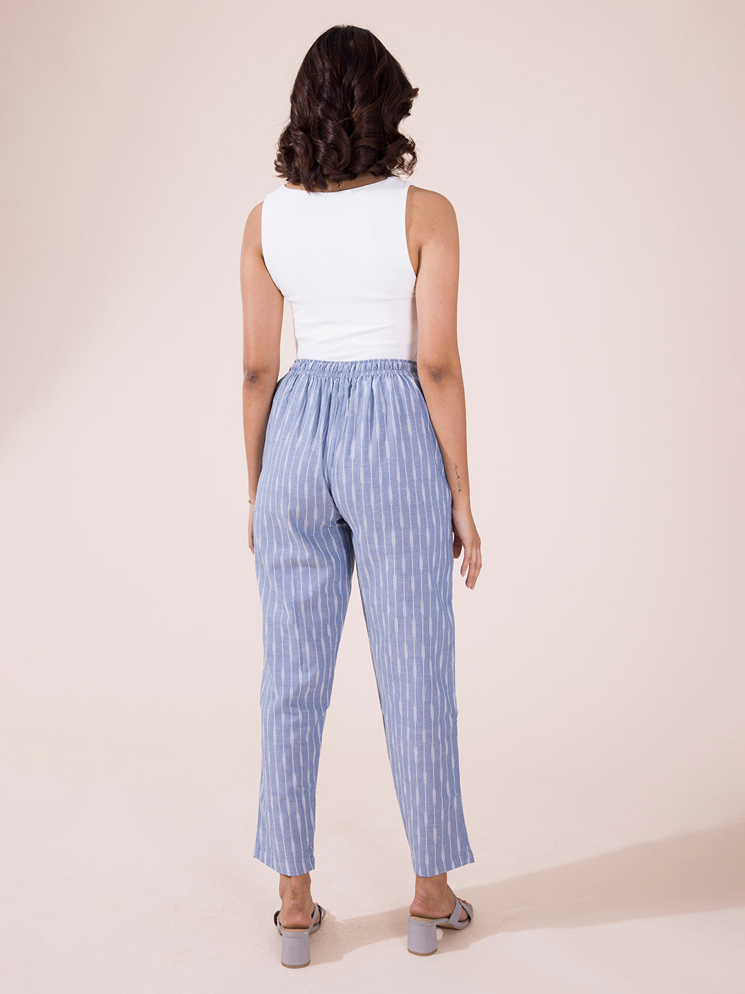 Blue Linen Ikat Pencil Pant