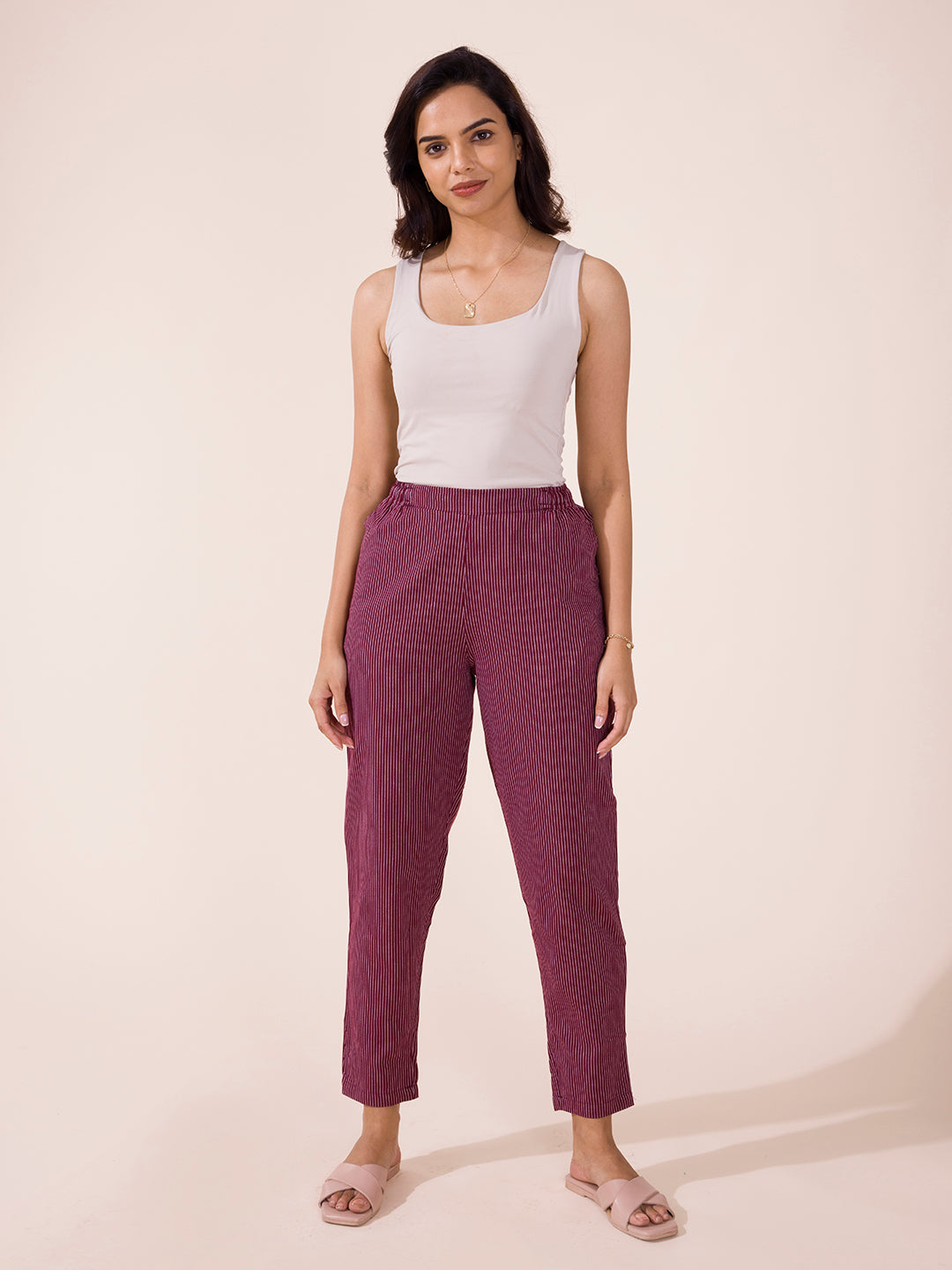 Trousers With Matching Belt Casual Formal Office Pants For Ladies - Claret  Red - Wholesale Womens Clothing Vendors For Boutiques