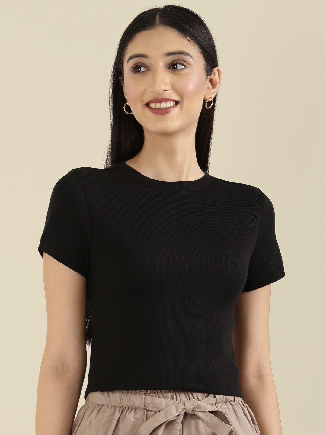 Rib Cotton Round Neck Crop Top