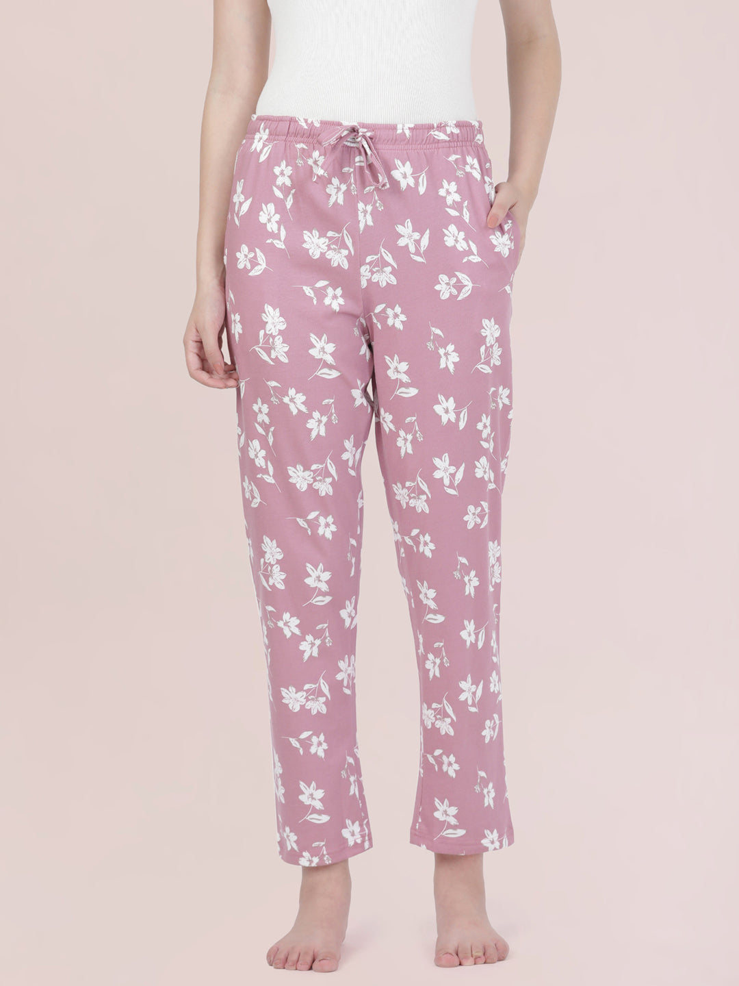 Medium Pink Cotton Knit Printed Lounge Pants