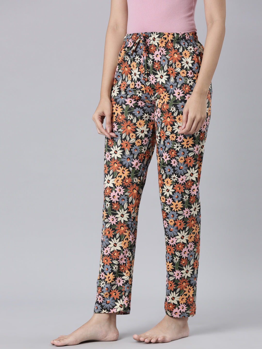 Black Cotton Knit Printed Lounge Pants