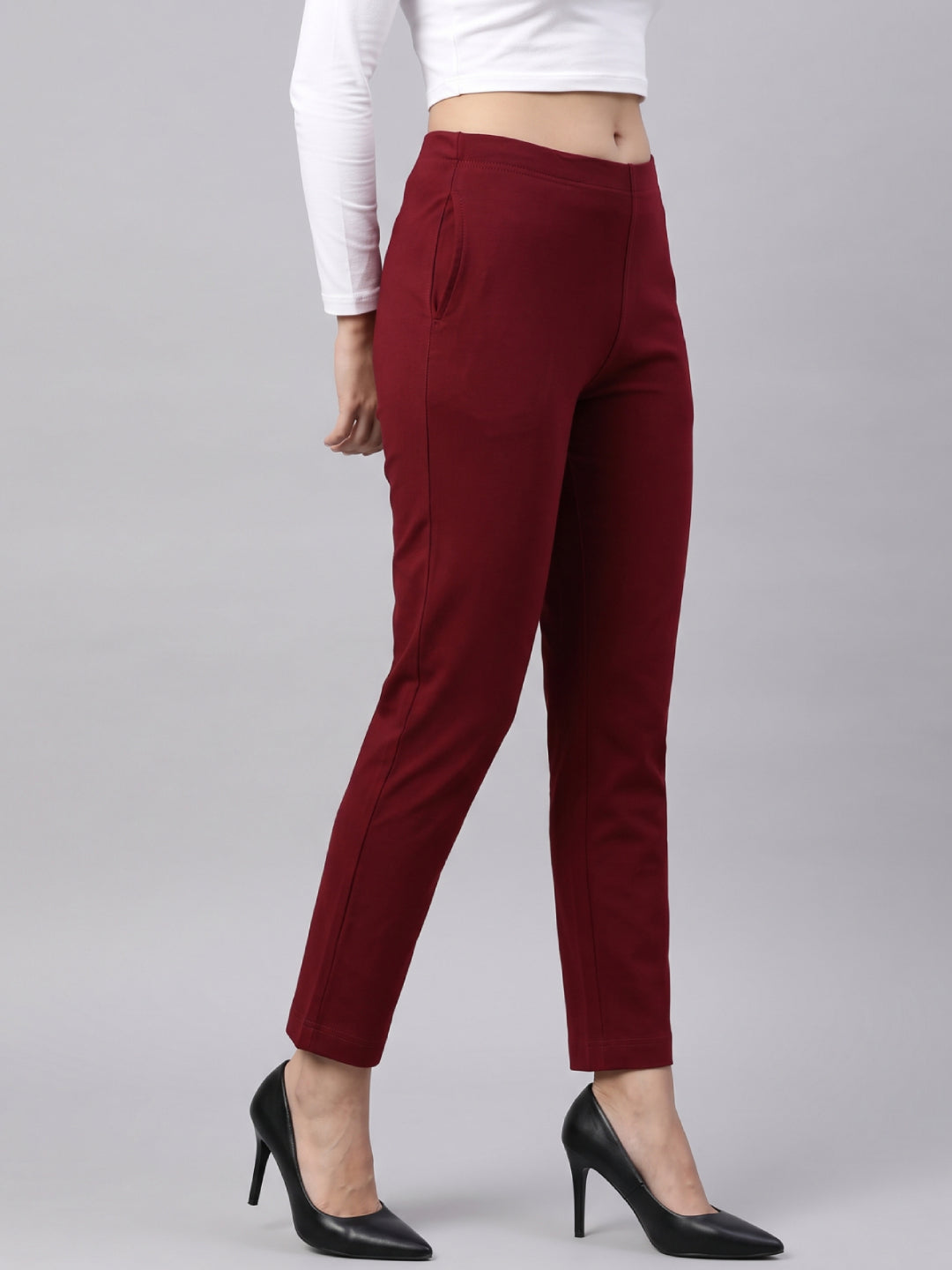 Maroon Cotton Stretch Kurti Pants