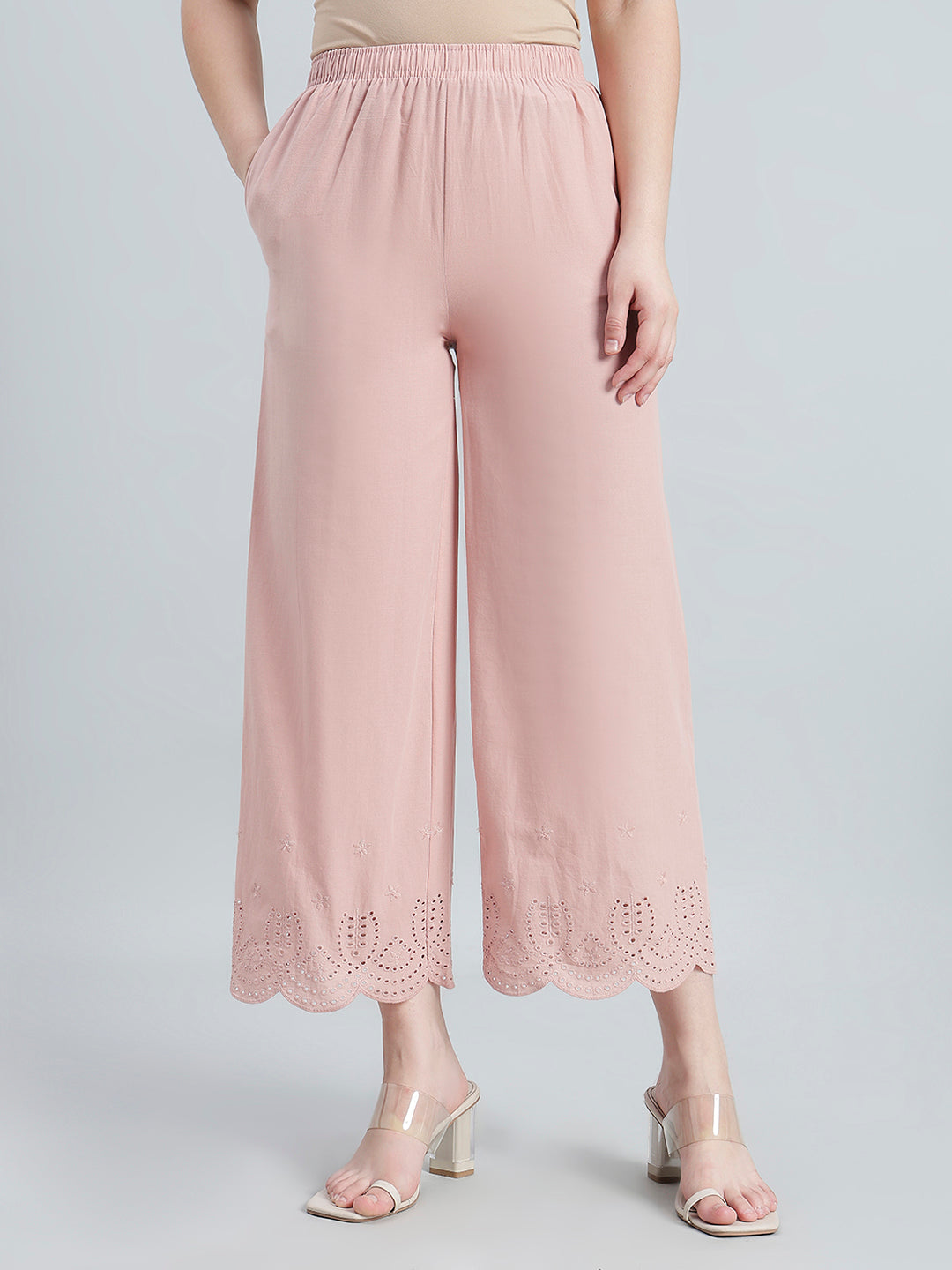 Baby Pink Cotton Hakoba Palazzo