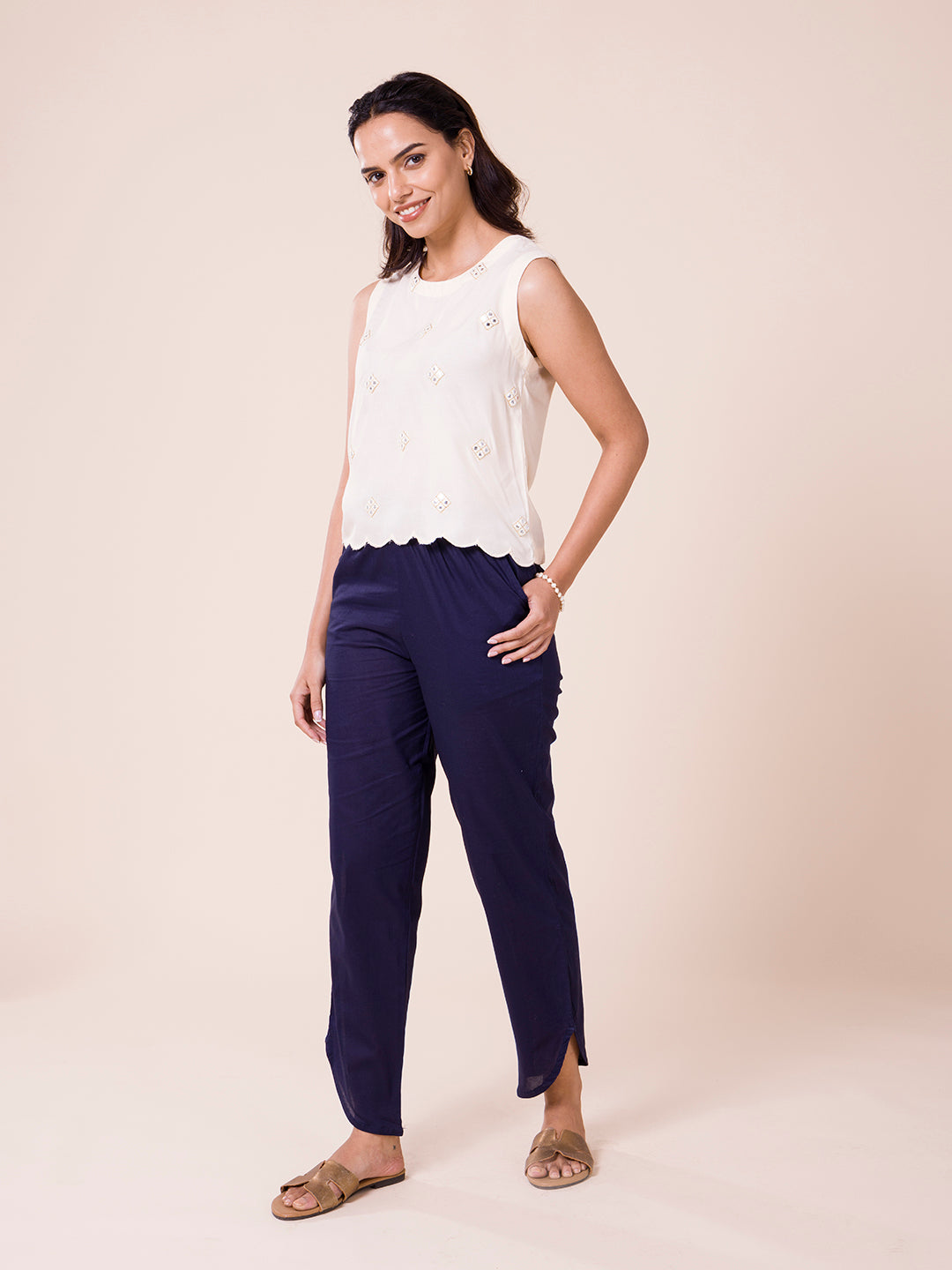 Navy Cotton Stretch Dhoti Pant