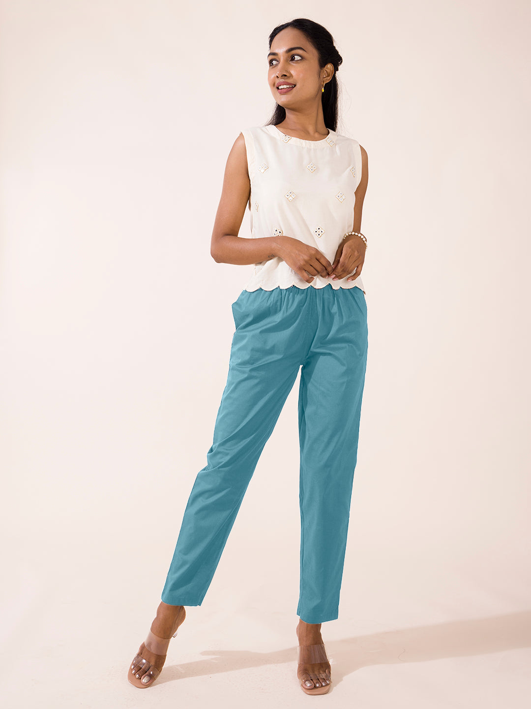 Sky Blue Cotton Cambric Cotton Pants