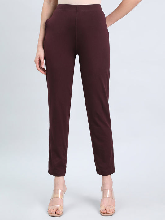 Dark Wine Cotton Stretch Kurti Pants