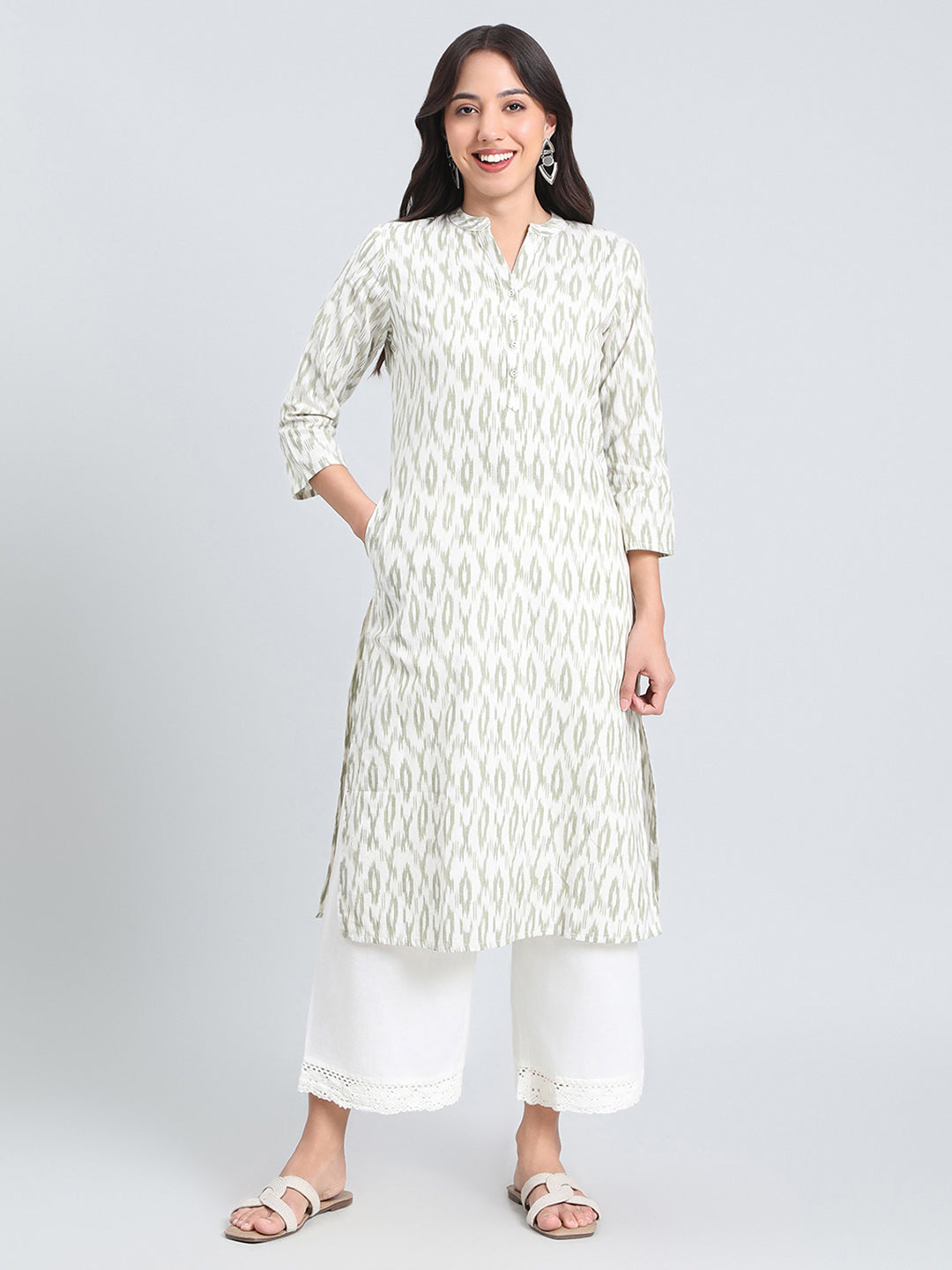 Cotton Ikat Print Straight Kurta