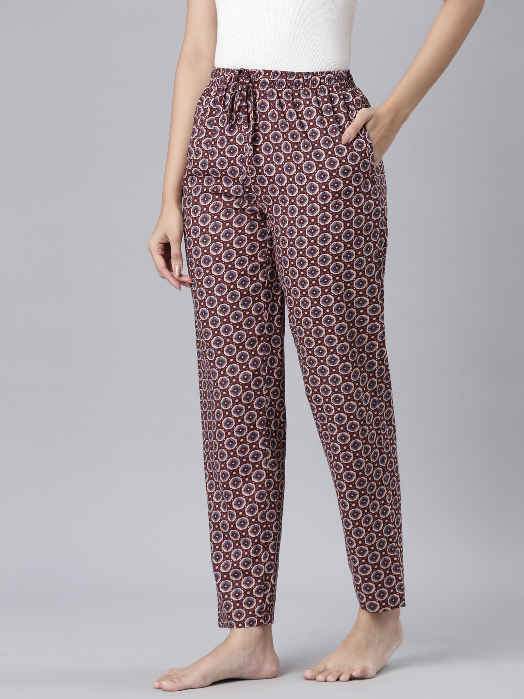 Maroon Woven Viscose Printed Lounge Pants