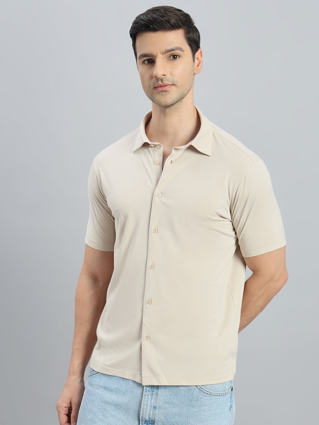 Cotton Stretch Half Sleeves Knit Shirt