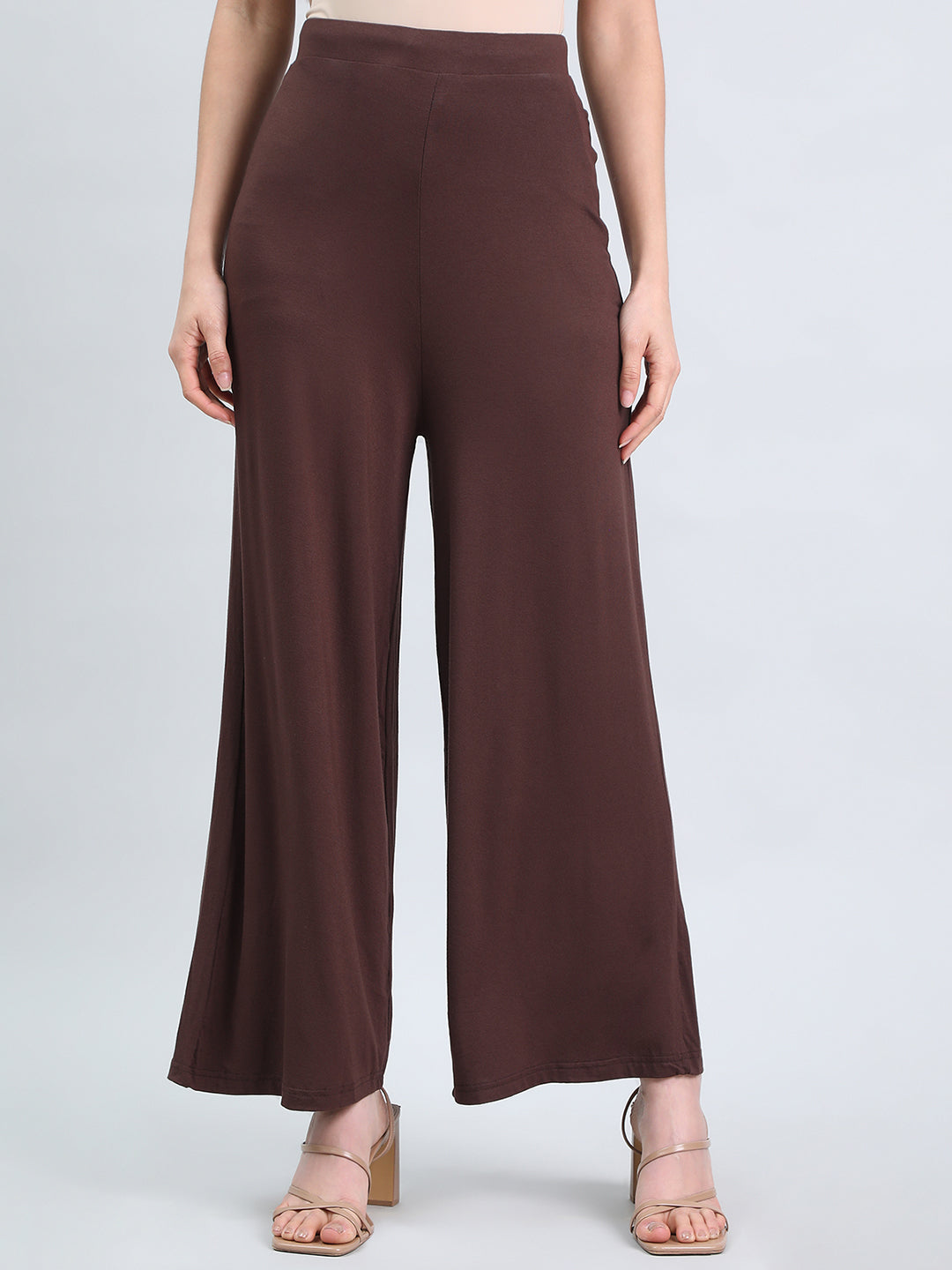 Dark Brown Viscose Knit Palazzo