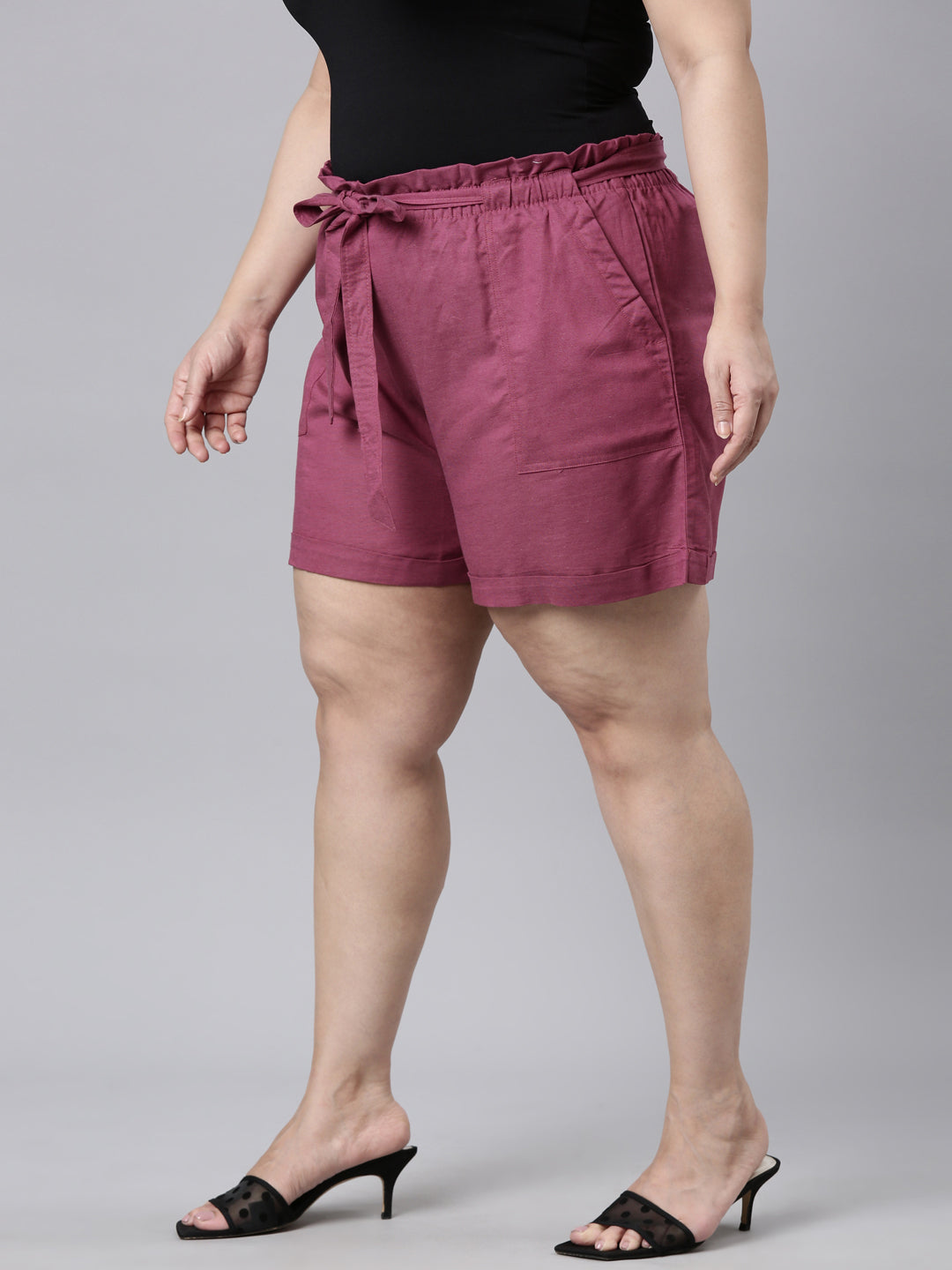 Plum Linen Viscose Blend Shorts