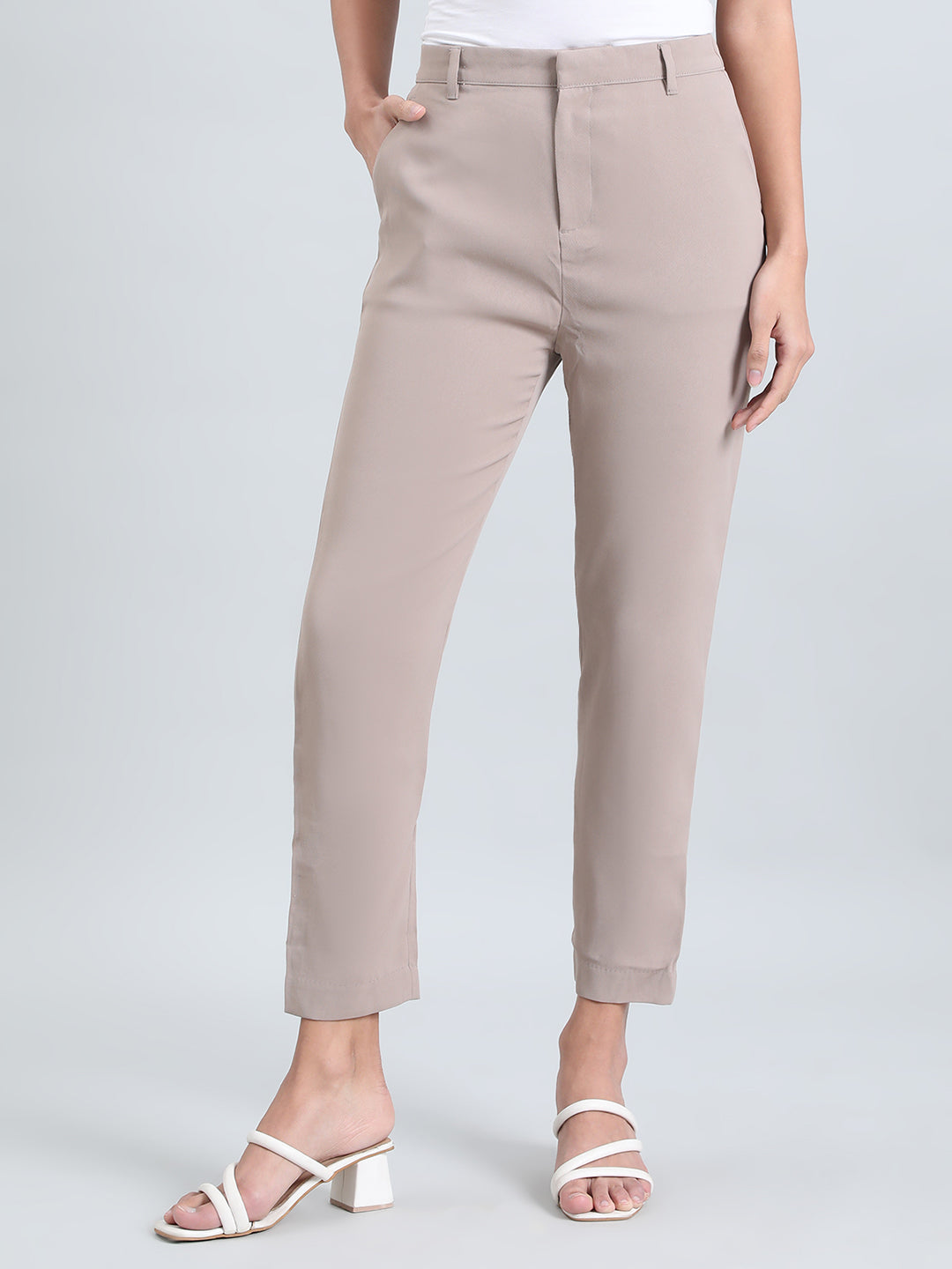 Light Chocolate Crepe Tapered Trouser
